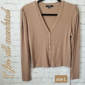 7 For All Mankind Light Brown Puffed Shoulder Cardigan